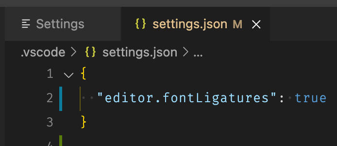 VSCode ligatures settings